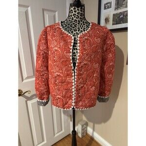 Sundance Quilted Cotton Jacket SZ XL Womens Paisley Reversible Cropped Boxy